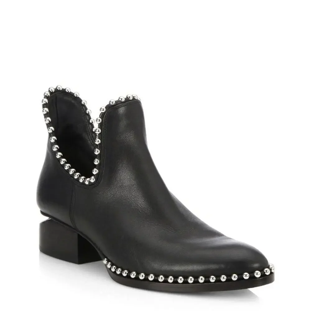Alexander Wang Kori Cutout Studded Black Leather Ankle Boots Womens 36.5